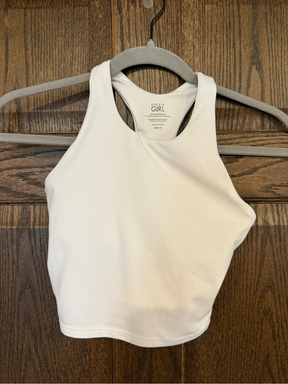 Athleta White Racerback Crop Tank Top Sports Bra Size M/8-10